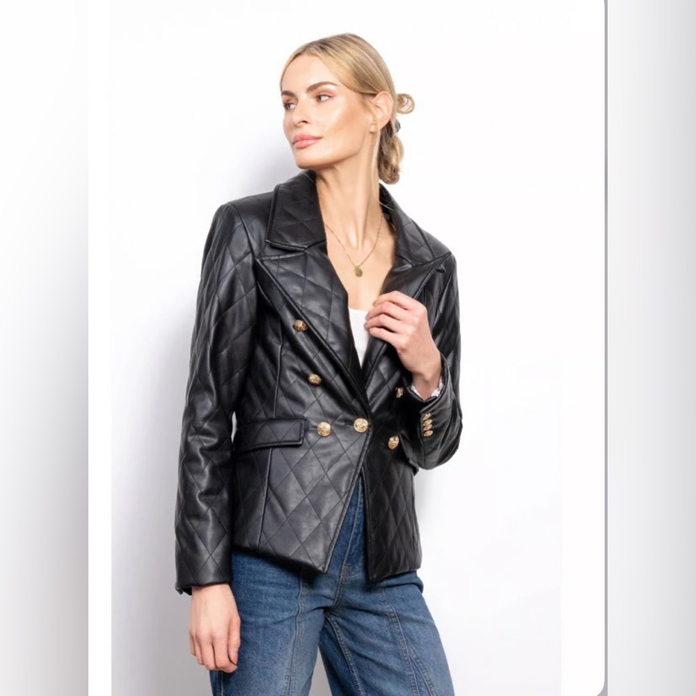 Anthropologie Black Quilted Vegan Leather Jacket Size S
